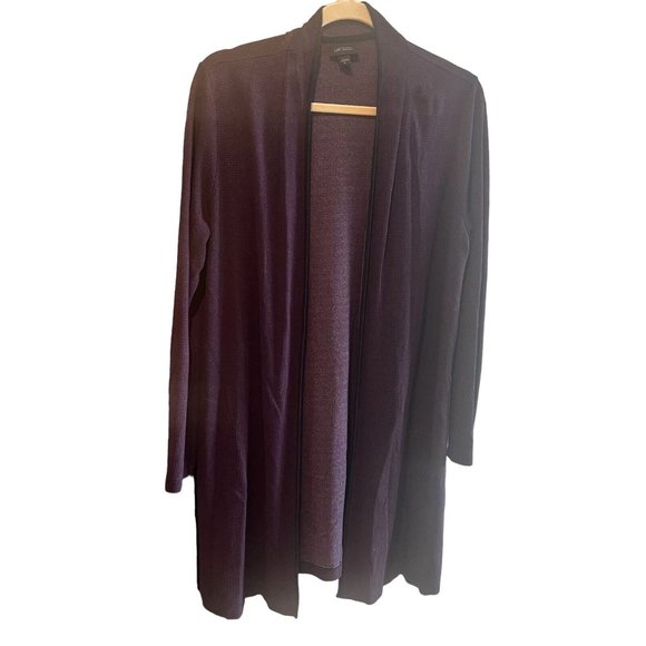 J. Jill Wearever Collection Open Front Cardigan Purple Houndstooth Sz M Pockets - Picture 1 of 7